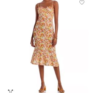 Aqua - Ditsy Floral Print Trumpet Midi Dress
